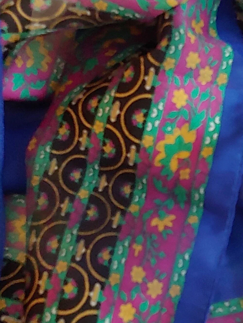 Vibrant Blue Floral & Geometric Sheer Scarf - Women's Accessory - Picture 4 of 4